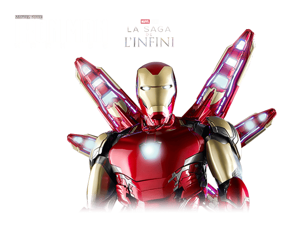 Iron Man Mark 85 armour featuring extended energy wings and a glowing chest arc reactor. Iron Man Mark 85 armour featuring extended energy wings and a glowing chest arc reactor.